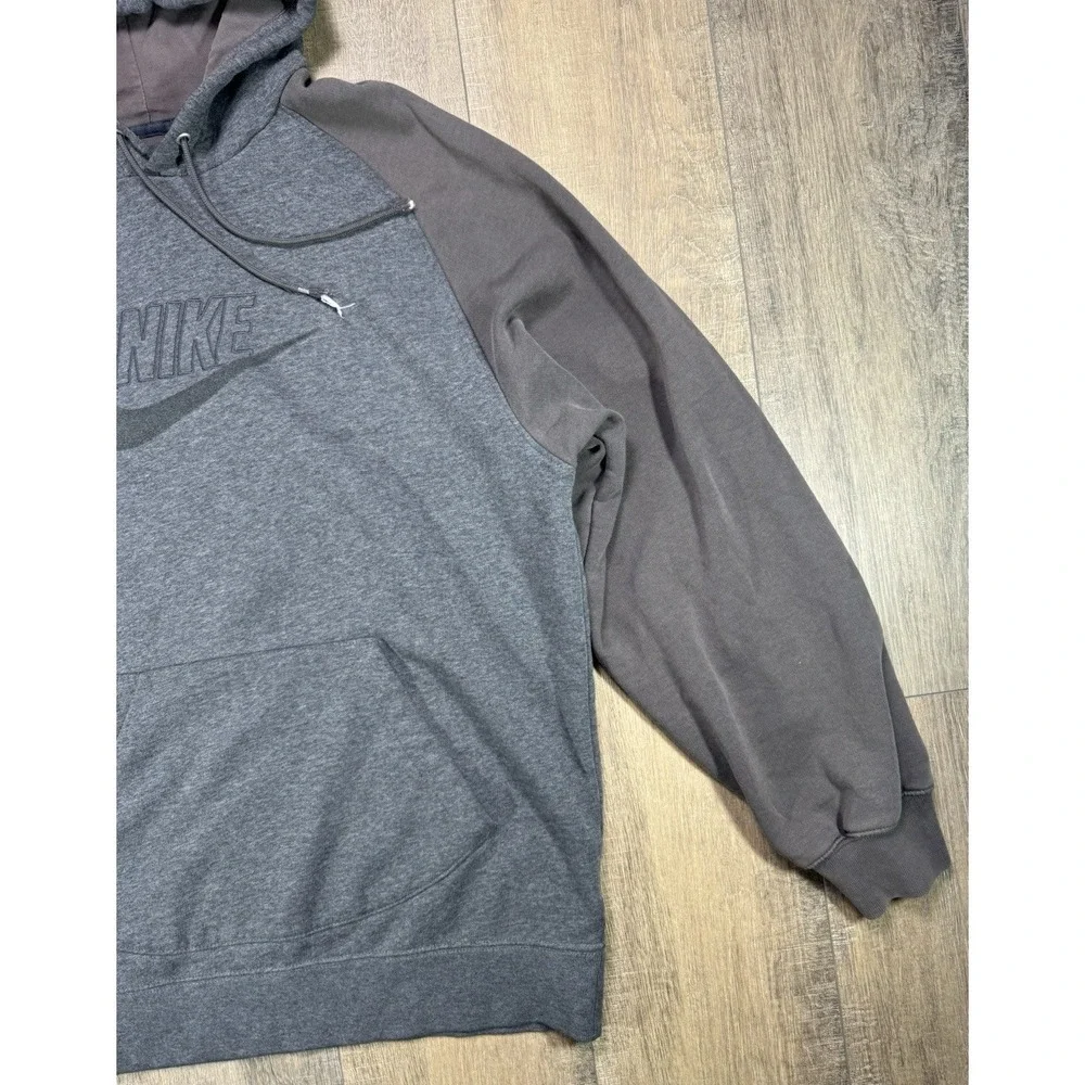 Vintage 00s Y2K Nike Spellout Center Swoosh Gray Brown Hooded Sweatshirt Large